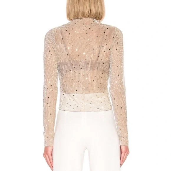 Superdown Sheer Metallic Gold Star Top Size XS New - Picture 2 of 4